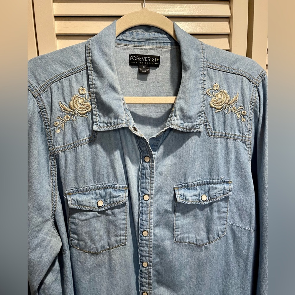 Western style embroidered rose button down shirt
